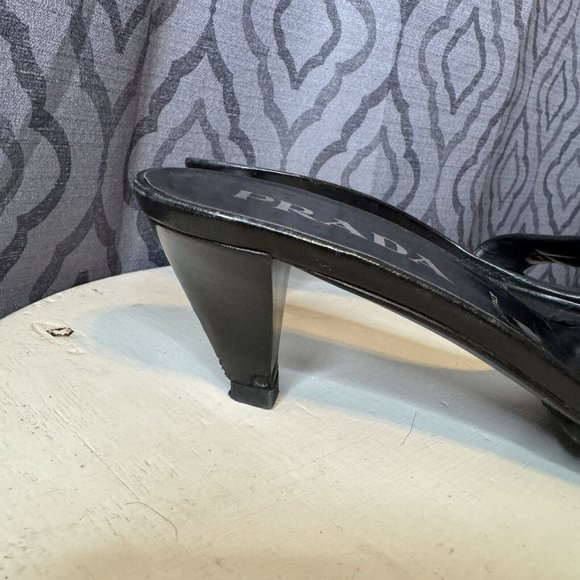 Prada Kitten Heels US 8 Black Open Toe Stitching IT 38 Shoes Women Slip On - Picture 10 of 15